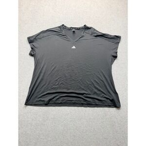 Adidas Womens Black V-Neck Activewear T-Shirt HN5544 Plus Size 3X